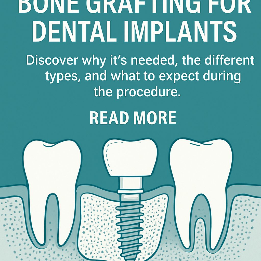 Image of a dentist explaining the bone grafting procedure to a patient while pointing to a model of a jaw with dental implants. No text on the image.
