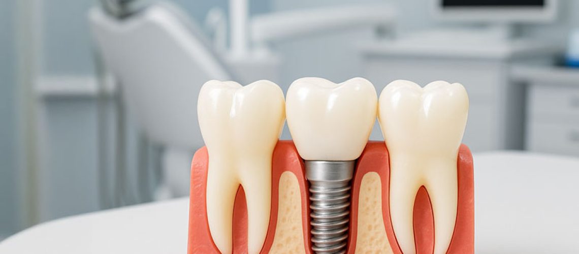 Dental implant model on a dental office counter, dental office