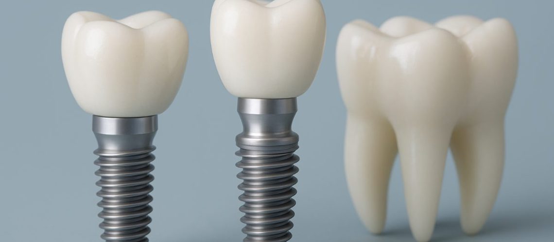 Image of a dentist consulting with a patient about full dental implants, using a digital display to show the implant process and final results. The dentist is pointing to the screen, highlighting the benefits of the procedure. No text on the image.